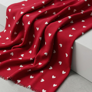 Red Mini Heart Print Viscose Fabric – 59 Inches Wide